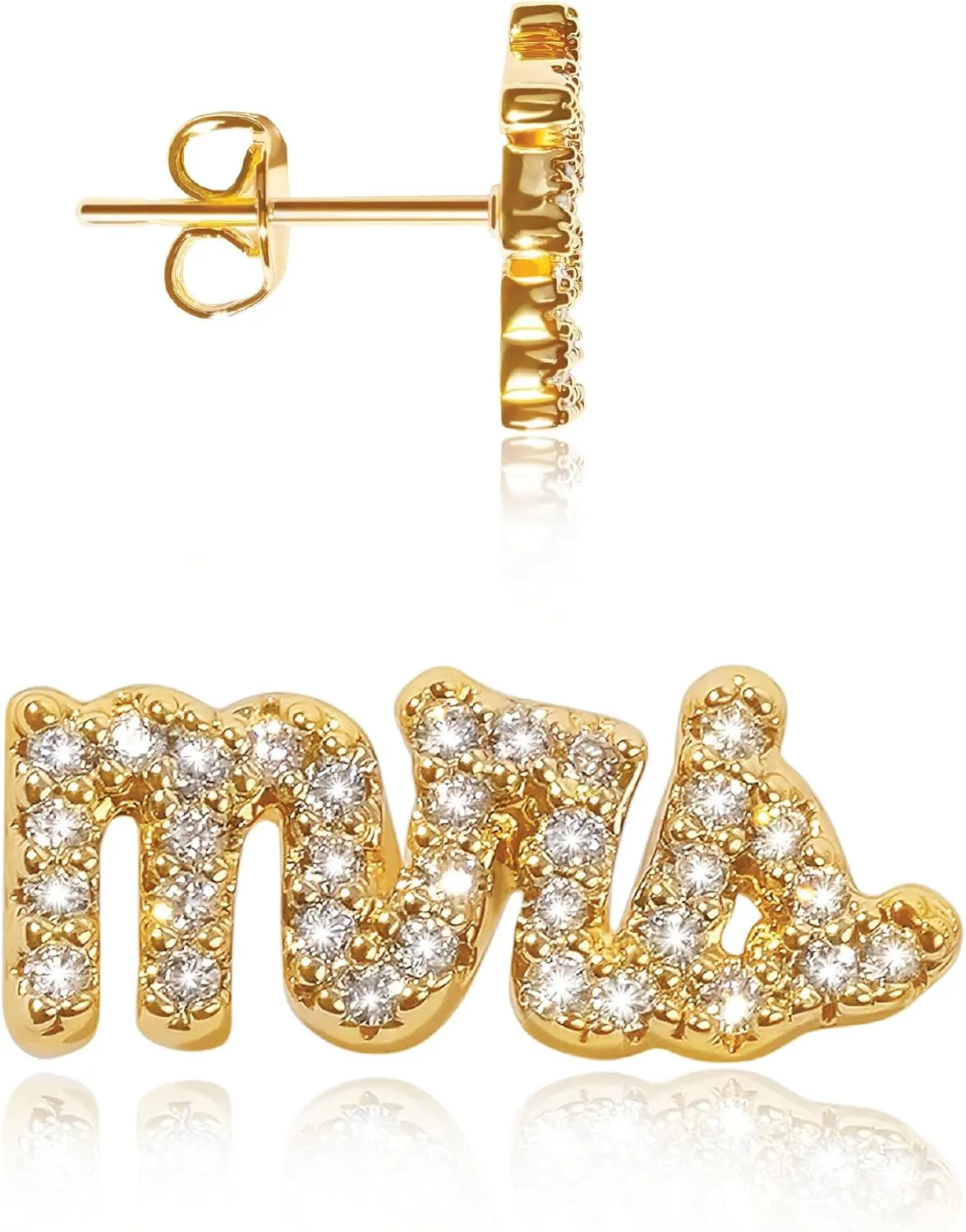 Benevolence LA Mrs Earrings with Pave Stones, Gold Dipped Studs for Women, Bachelorette Gifts for Bride, Bridal Shower Gift, Bride To Be Accessories, Designed in California