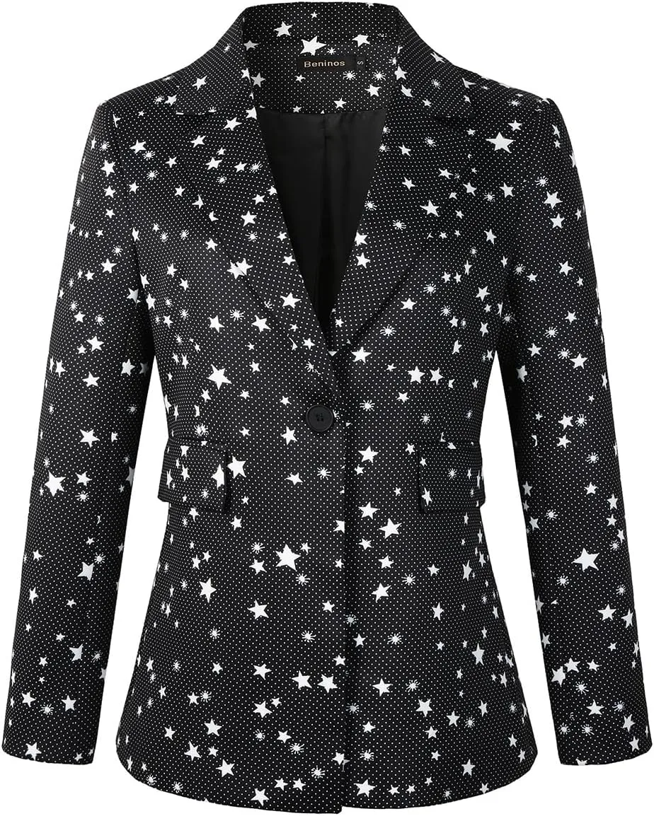 Beninos Womens Long Sleeve Casual One Button Blazer Jacket