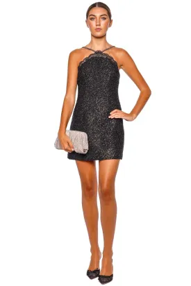 Black Tinsel Boucle Halter Mini Dress