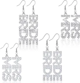 Bonuci 4 Pairs Bride and Mrs Earrings Wedding Rhinestone Bride Earrings Letter Dangle Earring Handmade Statement Mrs Earrings Drop Beaded Earrings for Women Bridesmaids Party Jewelry Gift