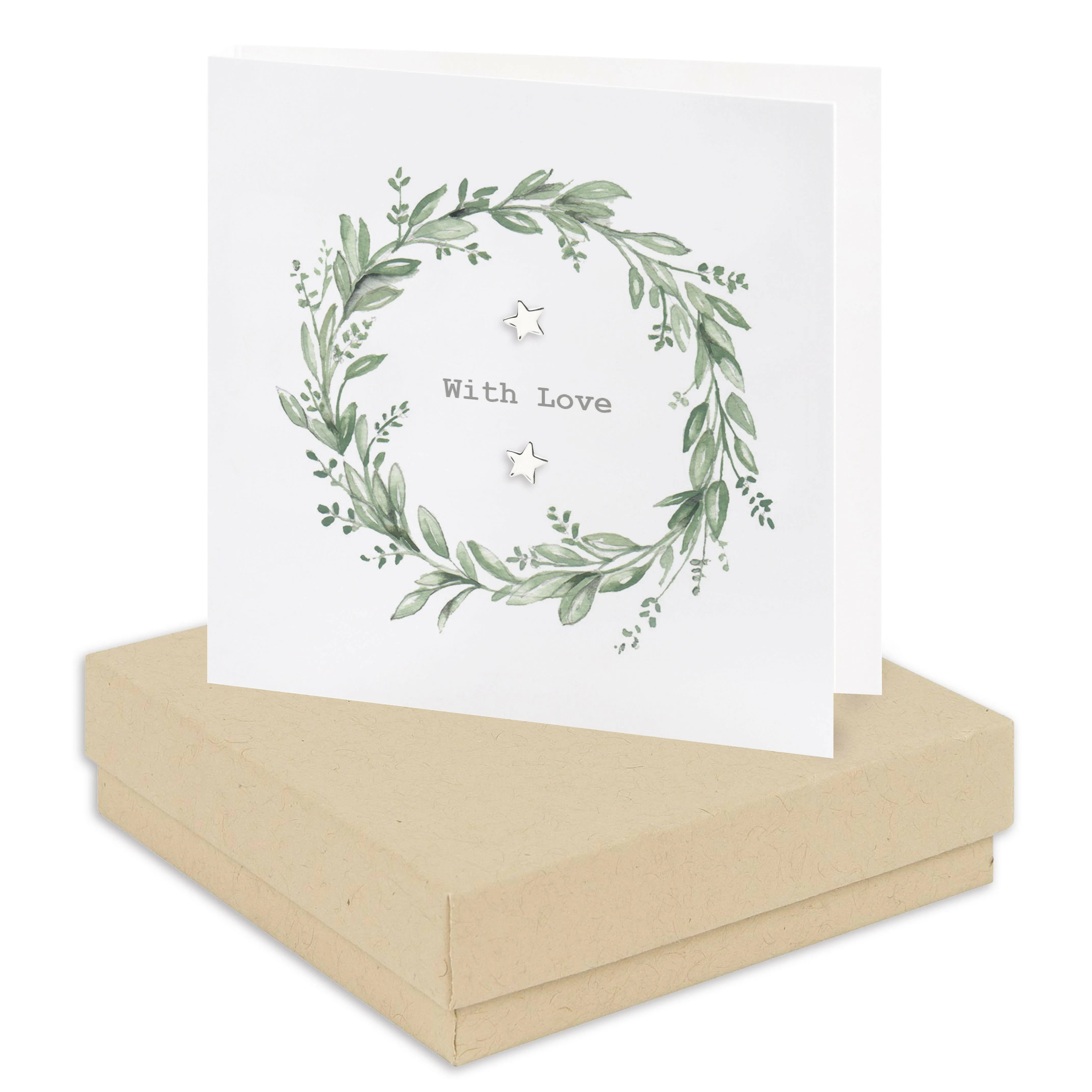 Boxed Eucalyptus With Love Wreath Earring Card