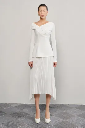 Brianna Sheath Asymmetric Neck Crinkle Crepe Top