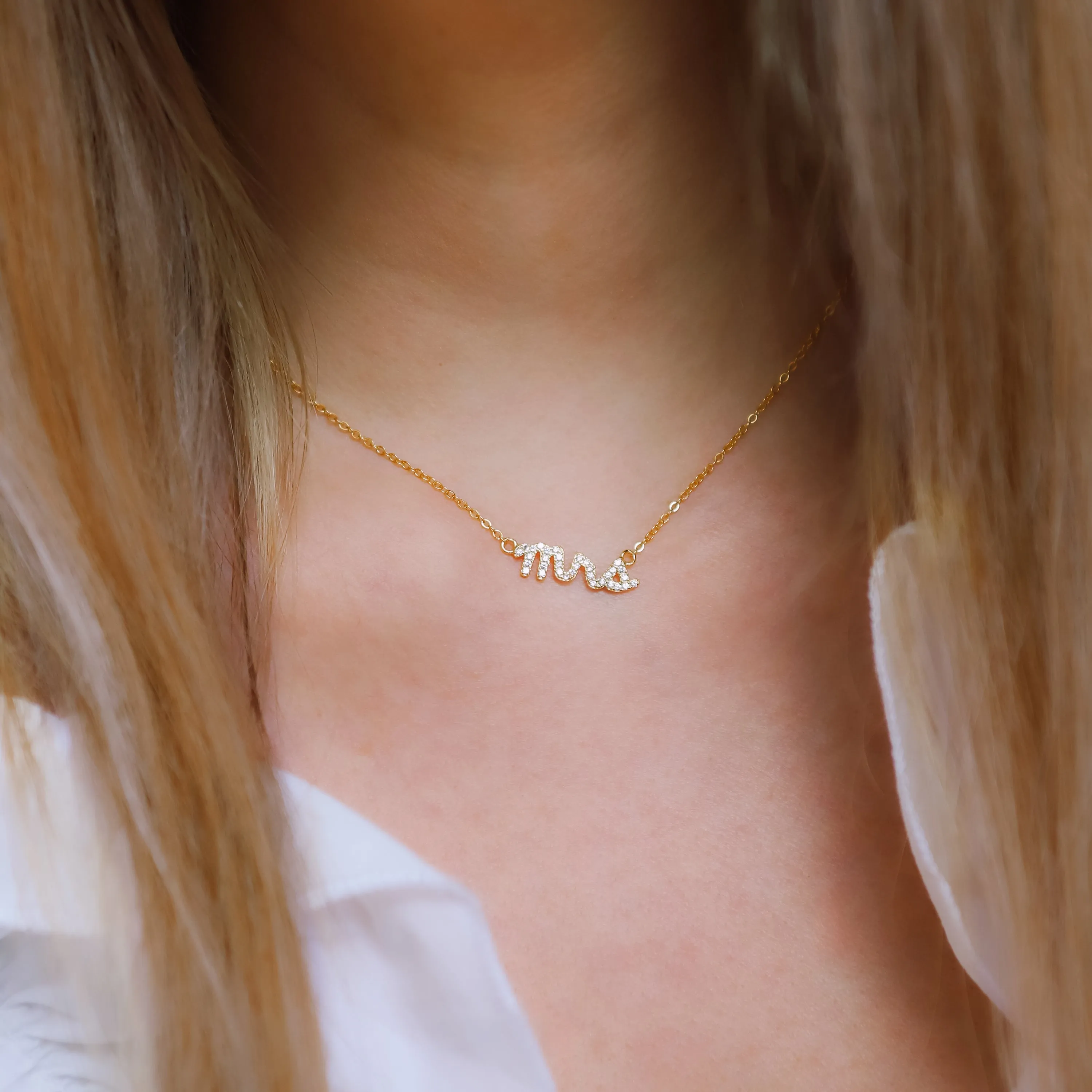Bride 'Mrs' Gift Set | Earrings & Necklace | 18k Gold Plated