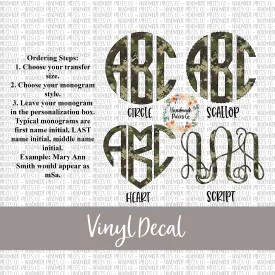 Camouflage Monogram Vinyl Decal, Woodland Camo