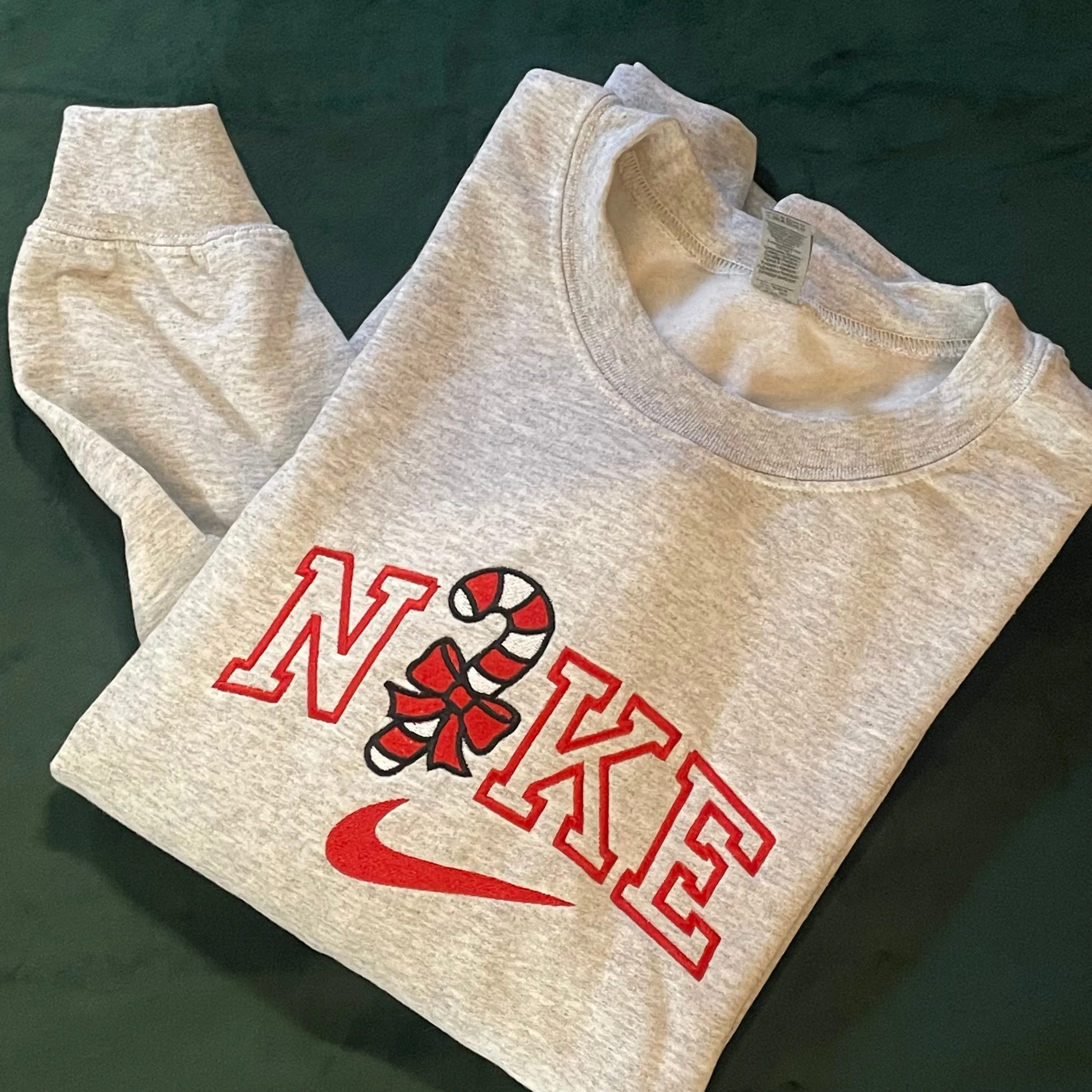 Candy Cane Embroidered Holiday Crewneck Sweatshirt