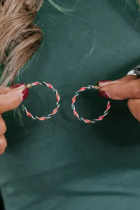 Candy Cane Hoop Earring, Green/Red