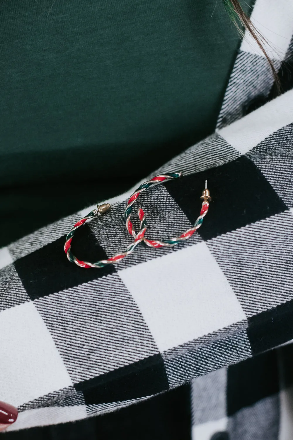 Candy Cane Hoop Earring, Green/Red