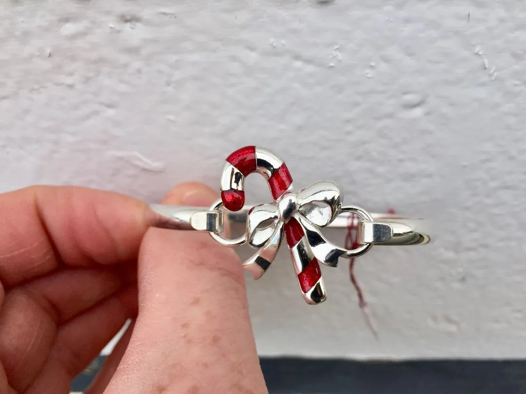 Candy Cane Silver Bracelet With Removable Center Piece 7"