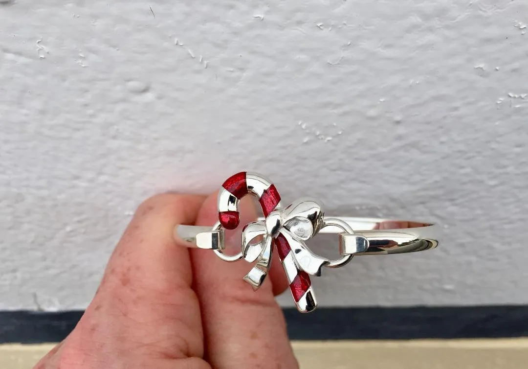 Candy Cane Silver Bracelet With Removable Center Piece 7"