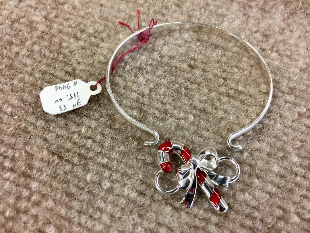 Candy Cane Silver Bracelet With Removable Center Piece 7"