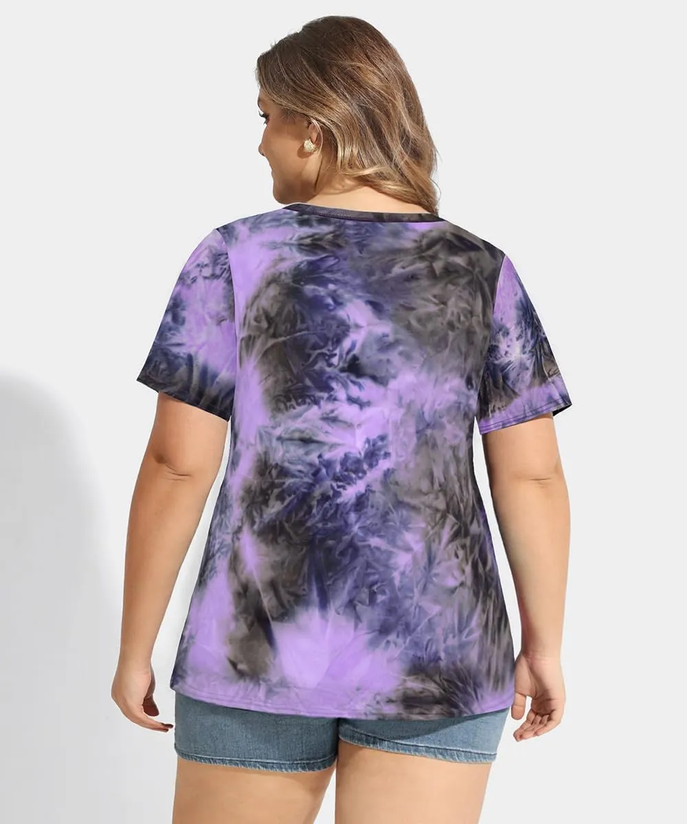 CARCOS Plus Size Tops for Women Short Sleeve Shirt Summer Star/Leopard/Tie Dye/Flower Crewneck Pullover Tunic XL-5XL