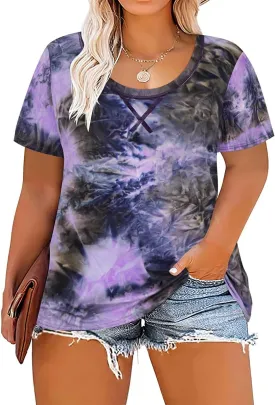 CARCOS Plus Size Tops for Women Short Sleeve Shirt Summer Star/Leopard/Tie Dye/Flower Crewneck Pullover Tunic XL-5XL