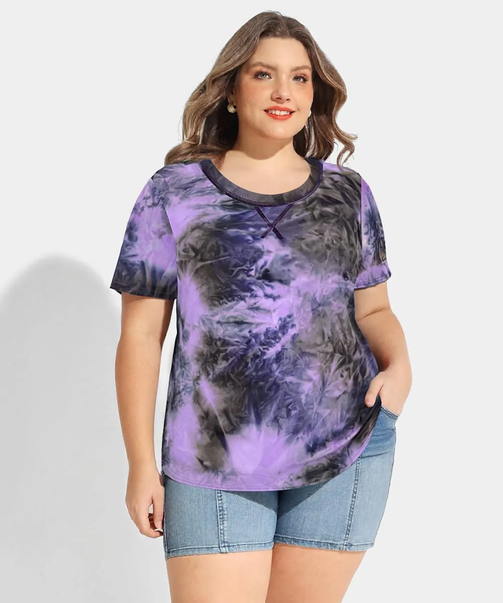 CARCOS Plus Size Tops for Women Short Sleeve Shirt Summer Star/Leopard/Tie Dye/Flower Crewneck Pullover Tunic XL-5XL