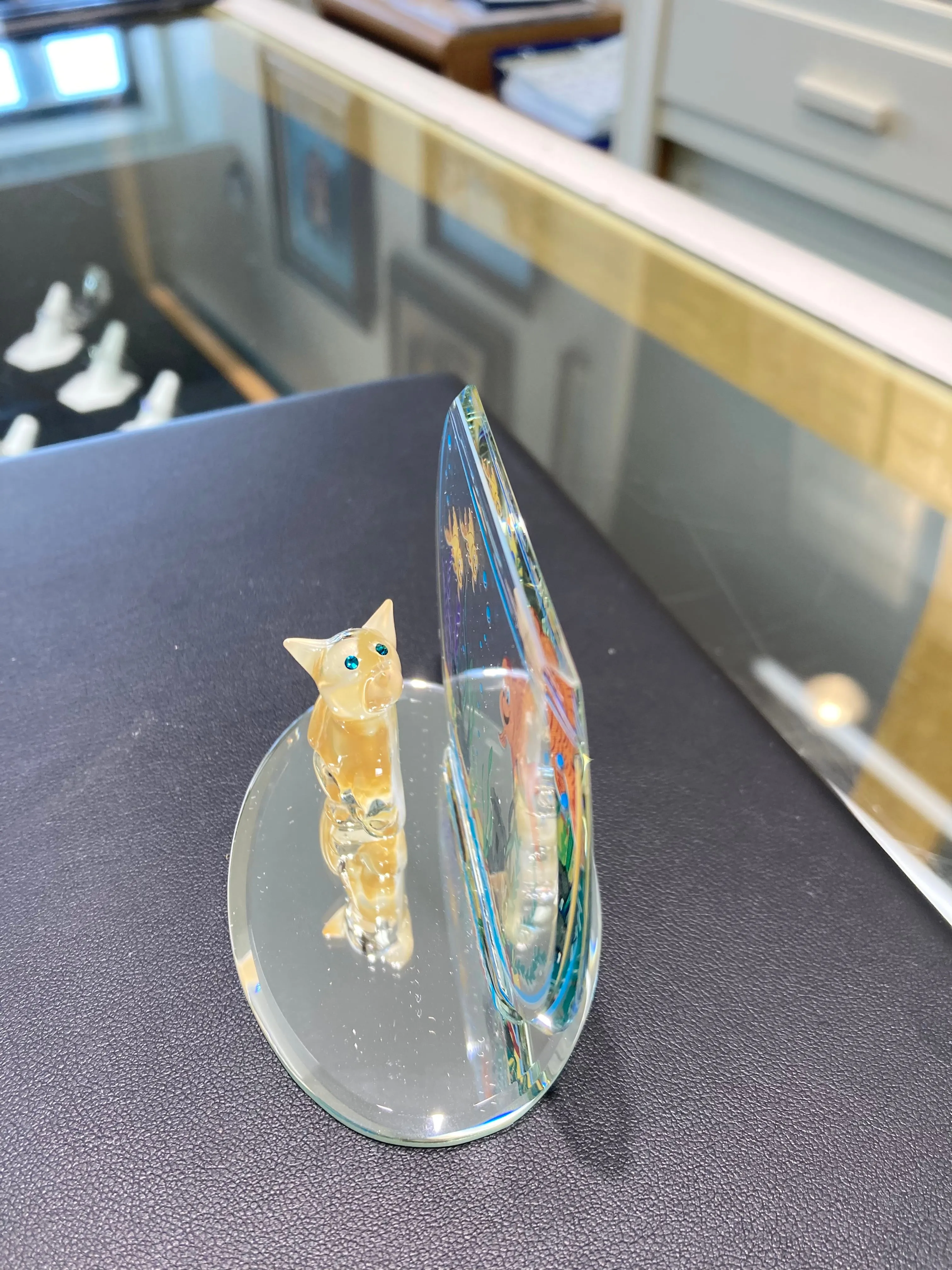 Cat And Fishbowl Glass Figurine