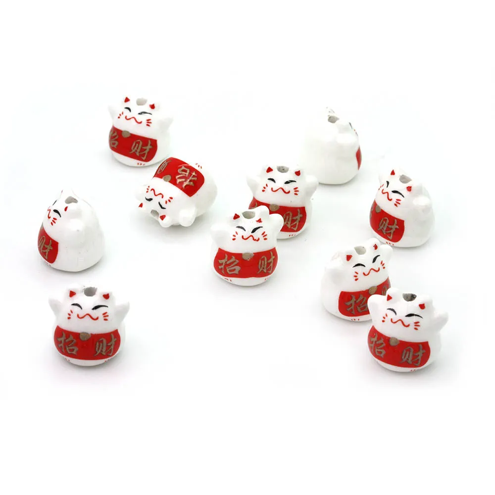 Ceramic Lucky Cat 17mm - Pack of 10