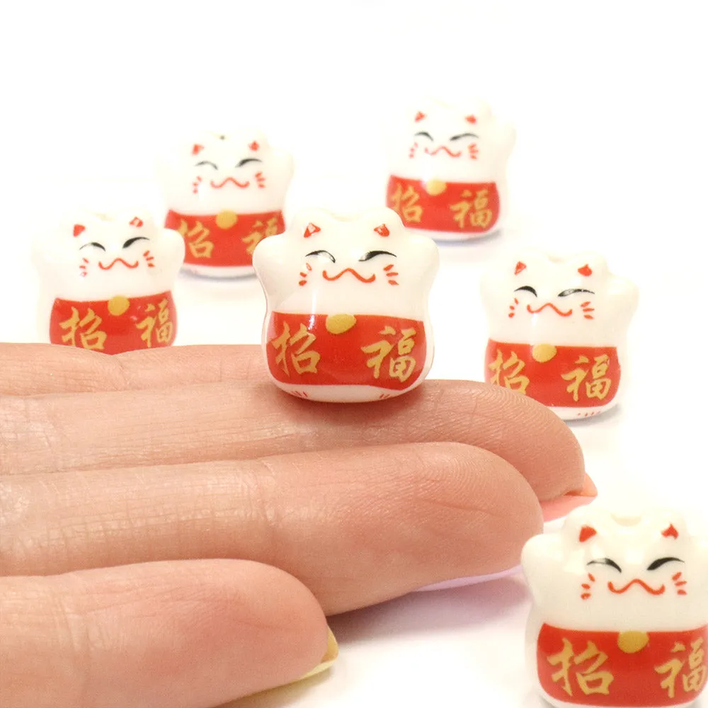 Ceramic Lucky Cat 17mm - Pack of 10