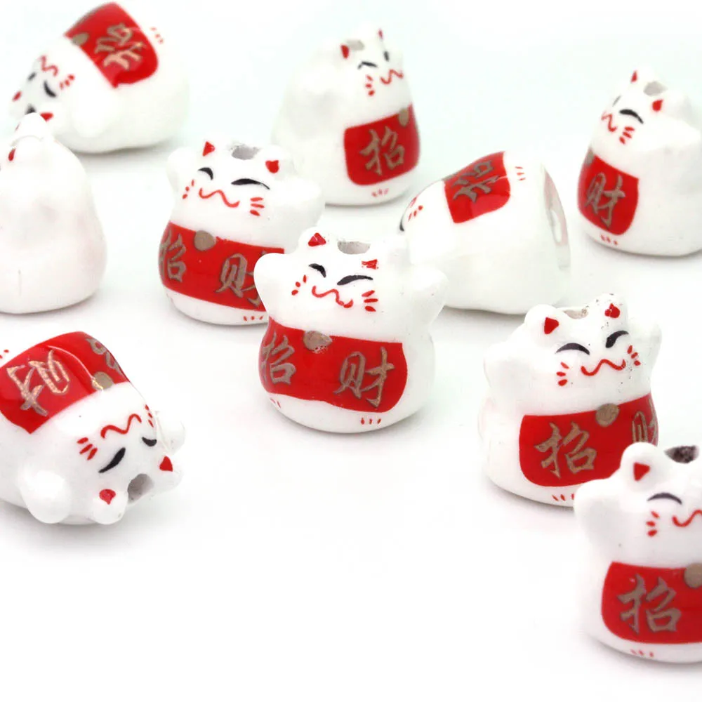 Ceramic Lucky Cat 17mm - Pack of 10