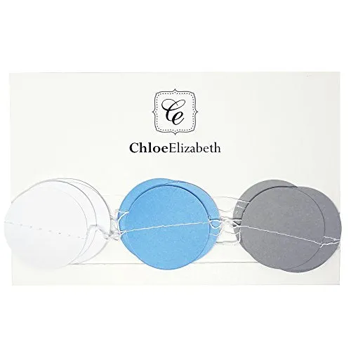 Chloe Elizabeth Circle Dots Paper Party Garland Streamer Backdrop (10 Feet Long) - Blue, Gray, White
