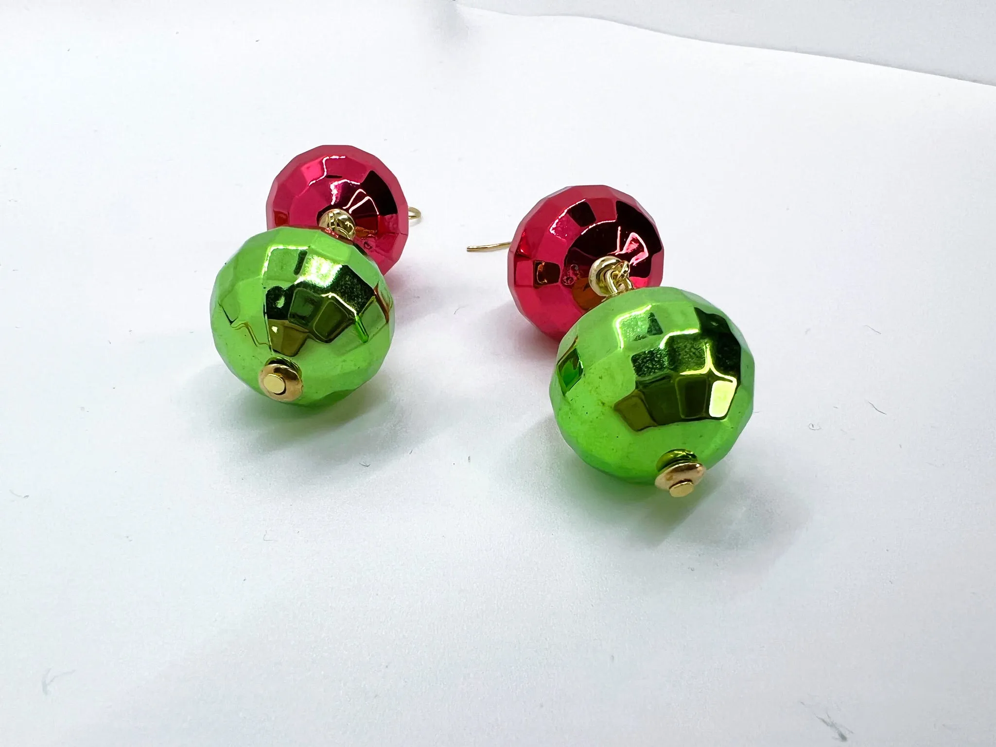 Christmas Earrings - Dangle Earrings, Red and Green, Christmas Disco Ball