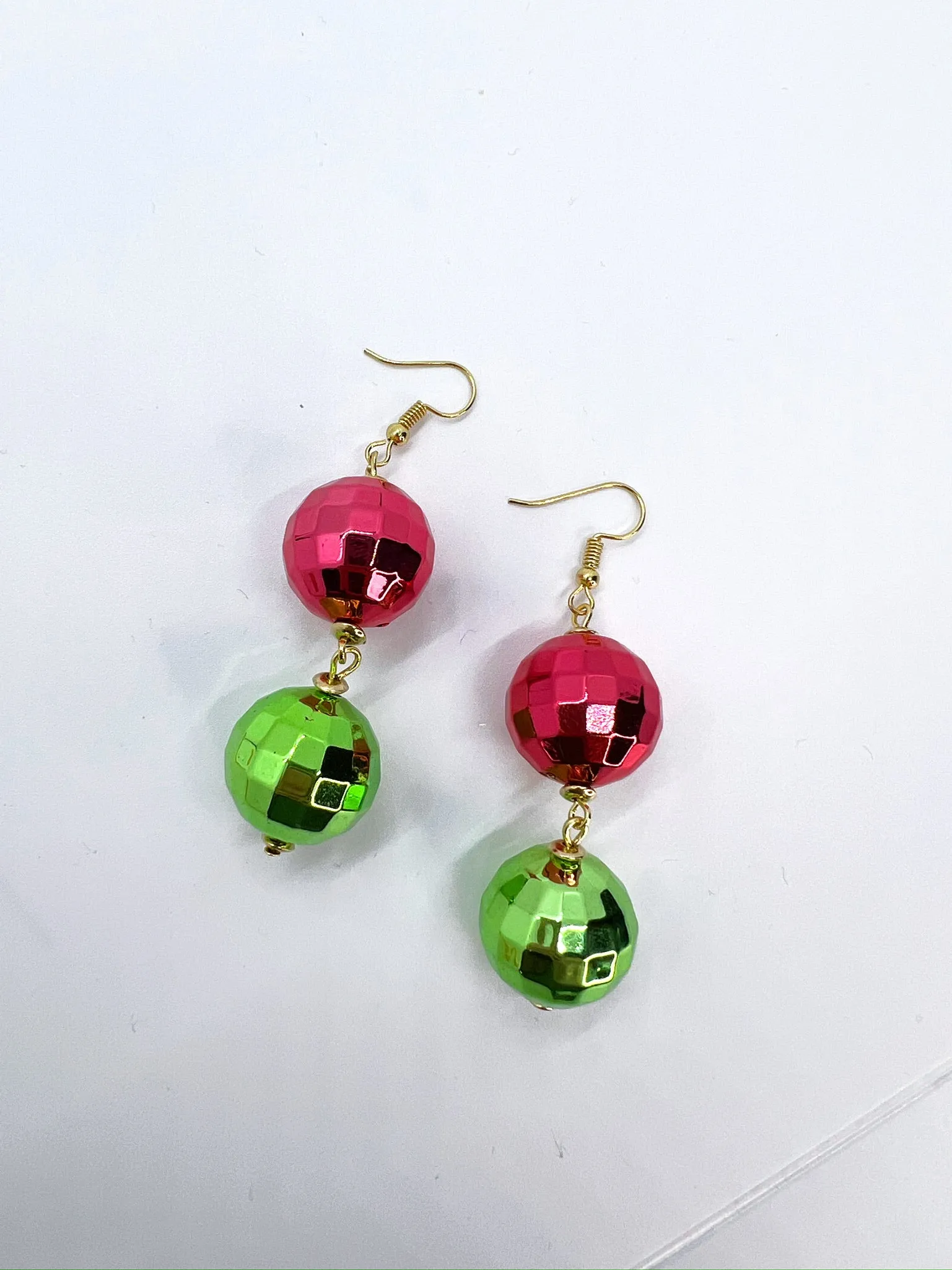 Christmas Earrings - Dangle Earrings, Red and Green, Christmas Disco Ball