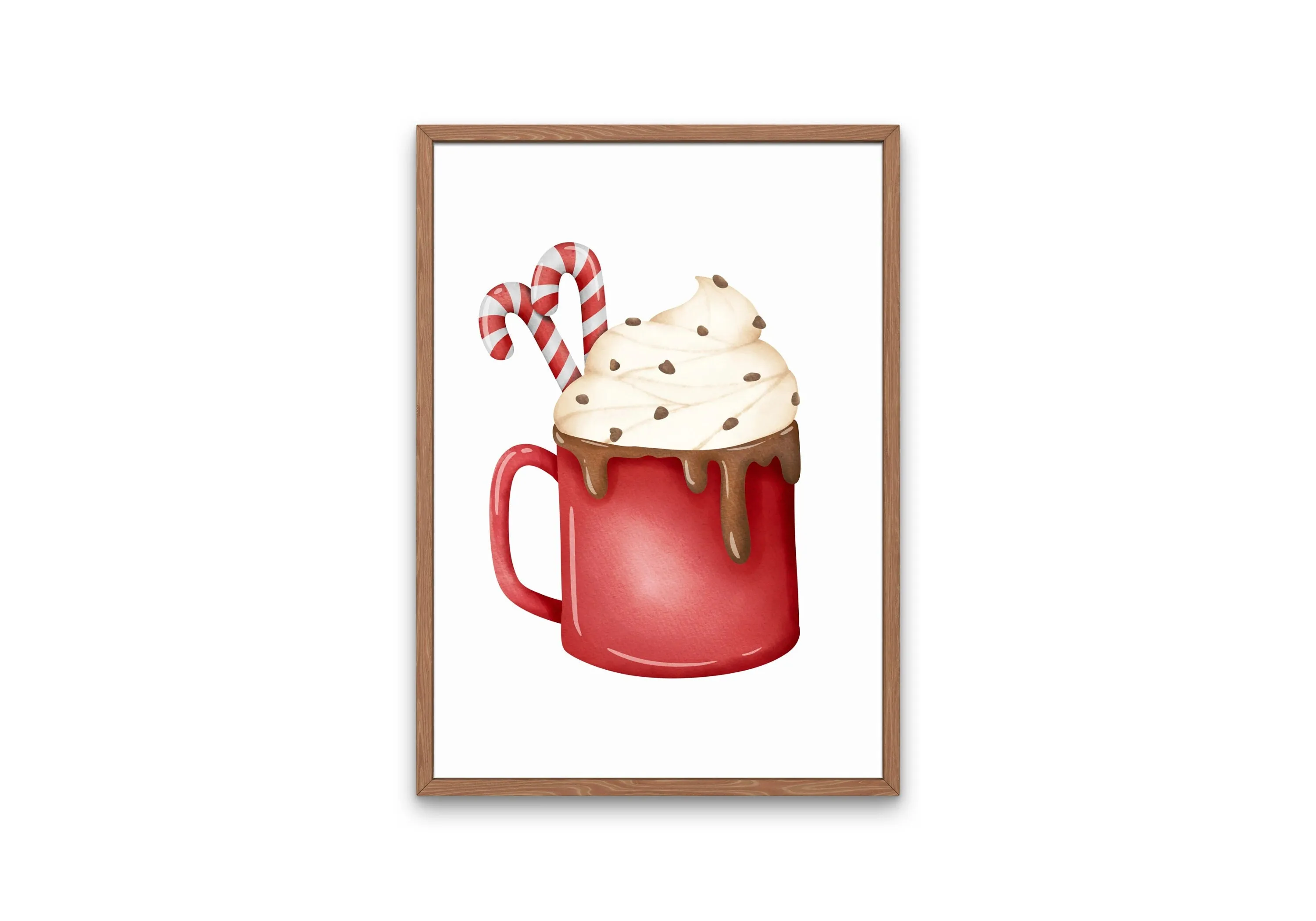 Christmas Hot Cocoa Mug Digital Print, Winter Illustration Print, Watercolor Hot Chocolate Decor, Hygge Print, Merry Christmas Candy Cane
