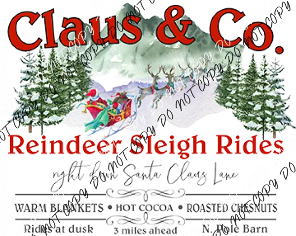 Claus & Co Reindeer Sleigh Rides DTF Transfer