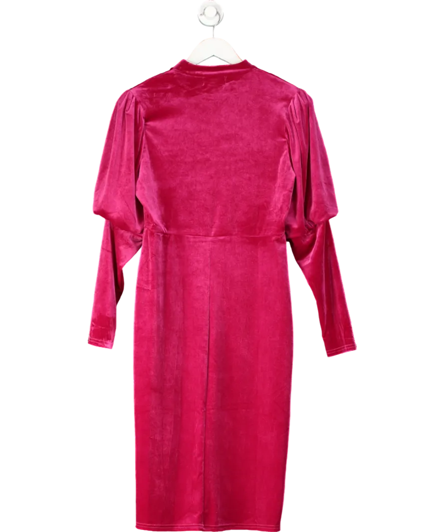 Coast Pink Puff Sleeve Velvet Midi Dress UK 14