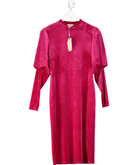 Coast Pink Puff Sleeve Velvet Midi Dress UK 14