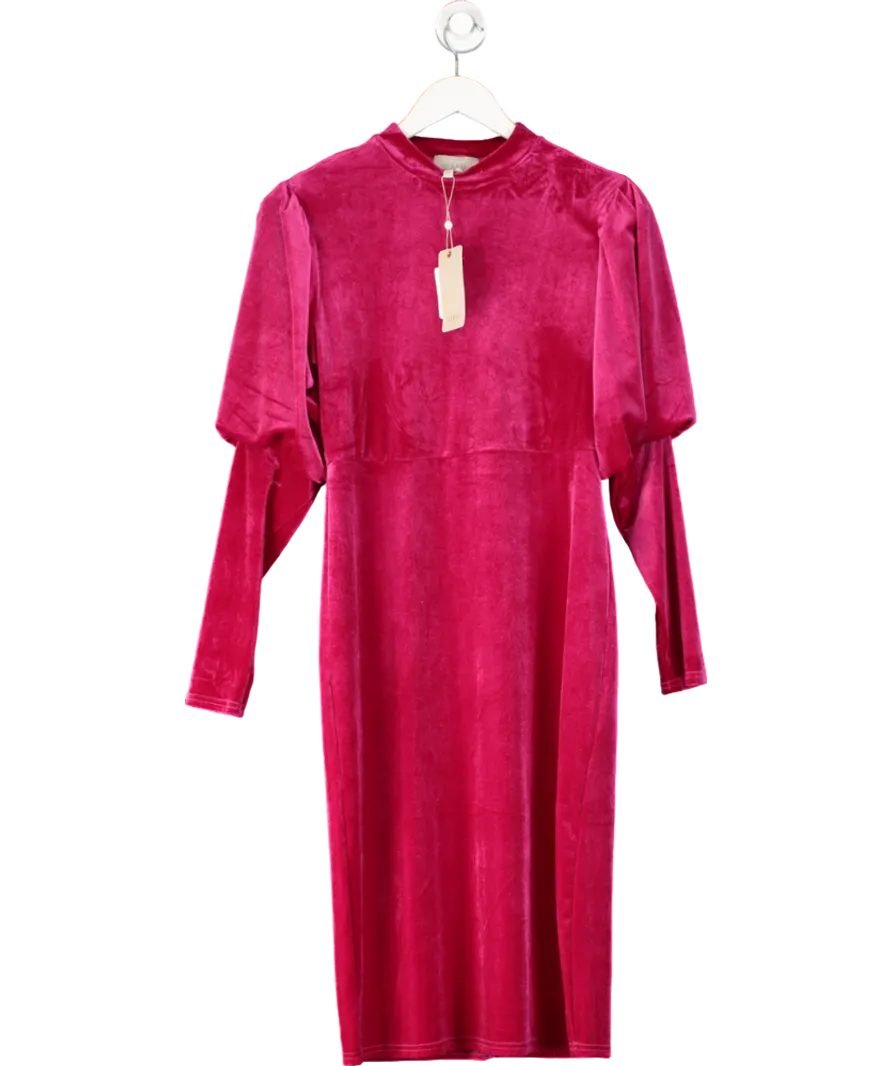 Coast Pink Puff Sleeve Velvet Midi Dress UK 14