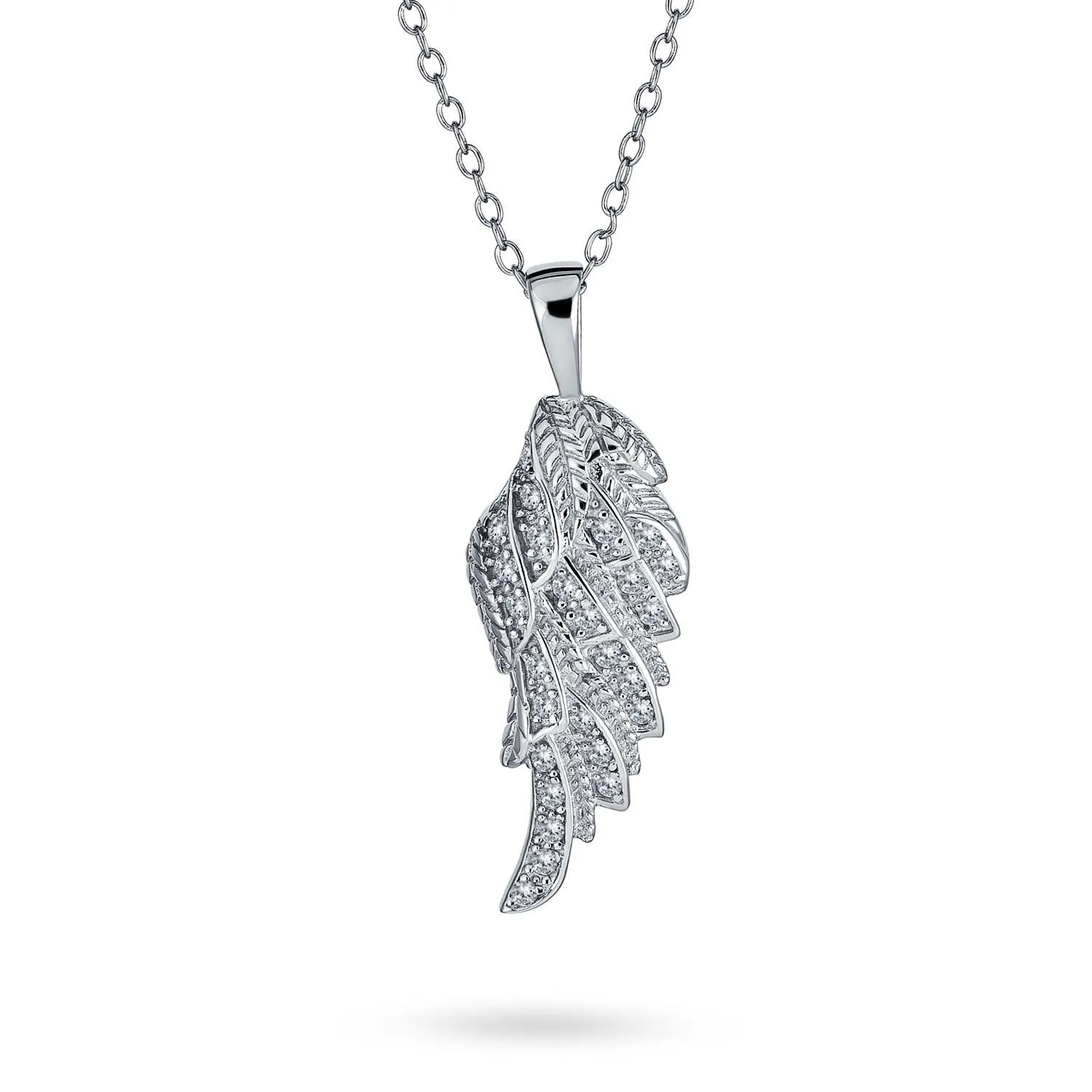 Cubic Zirconia CZ Angel Wing Feather Dangle Earrings Sterling Silver