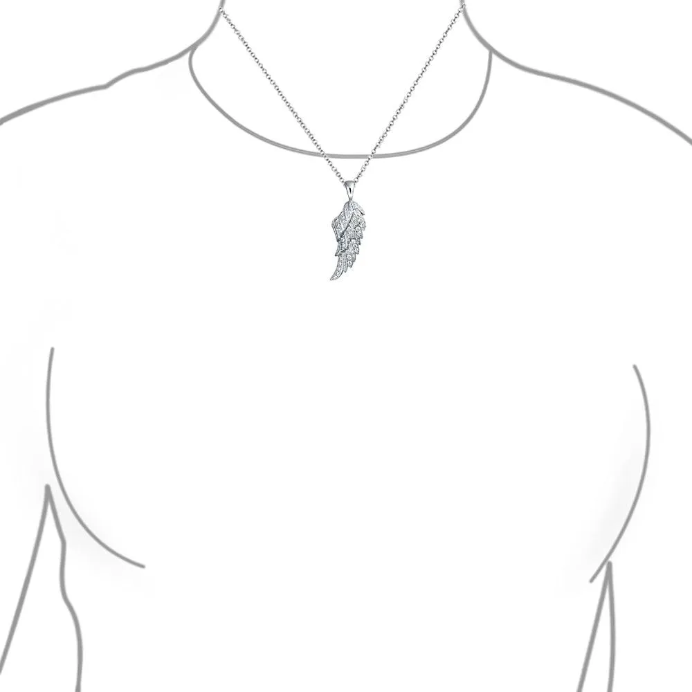 Cubic Zirconia CZ Angel Wing Feather Dangle Earrings Sterling Silver