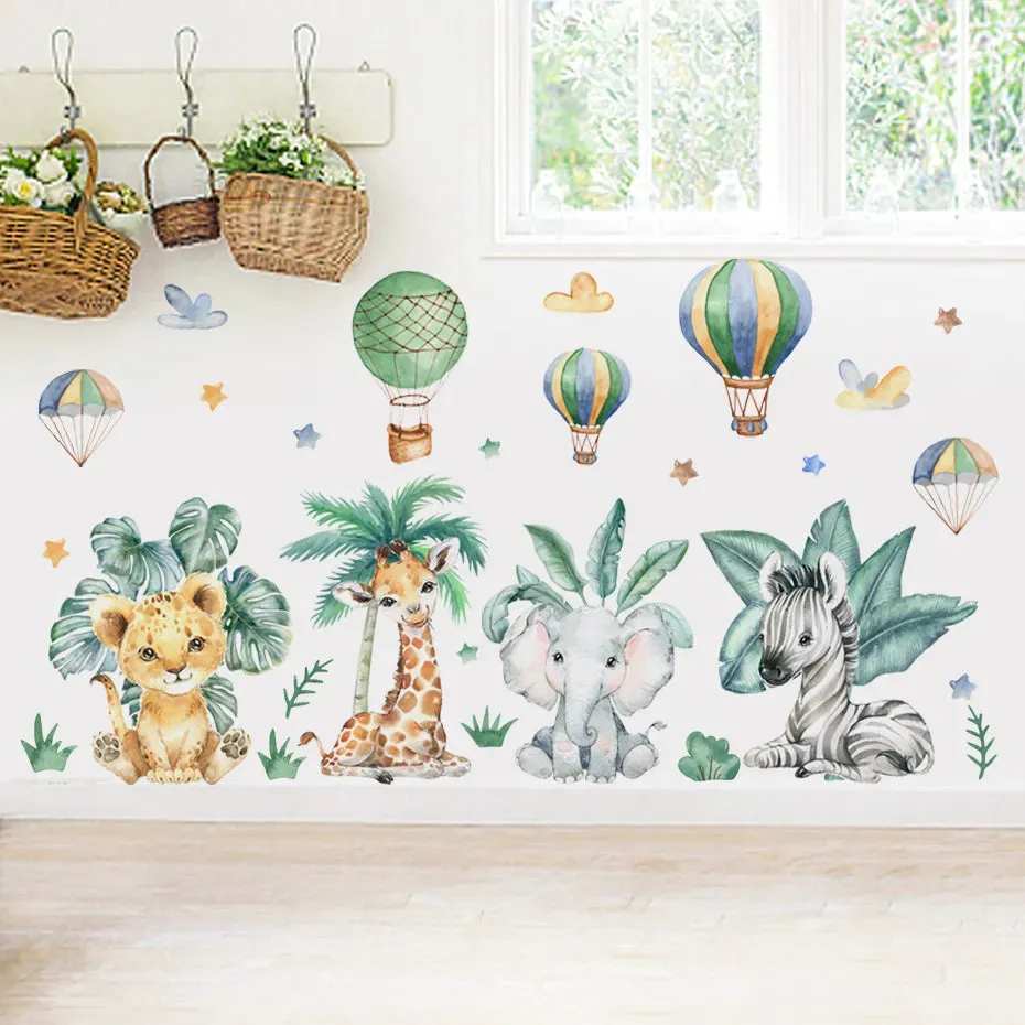 Cute Elephant Tiger Giraffe Jungle Animals Nursery Wall Decals Removable Peel & Stick PVC Wall Stickers For Children's Room Creative DIY Decor