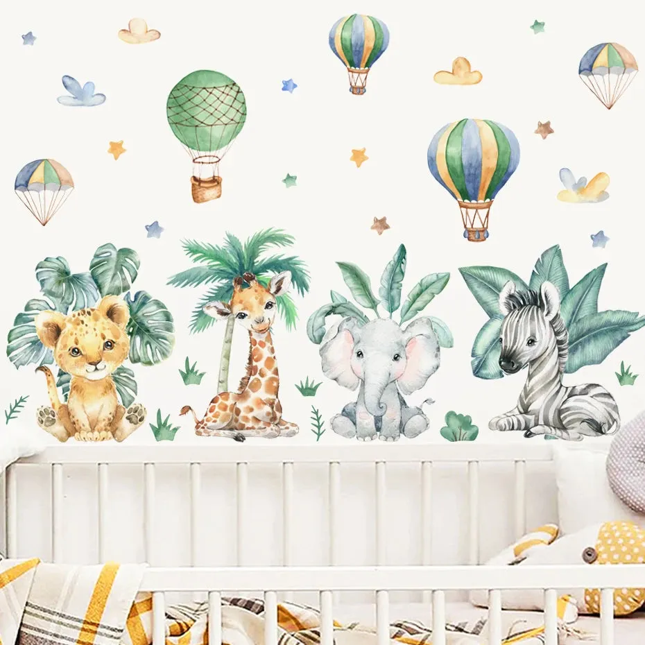Cute Elephant Tiger Giraffe Jungle Animals Nursery Wall Decals Removable Peel & Stick PVC Wall Stickers For Children's Room Creative DIY Decor