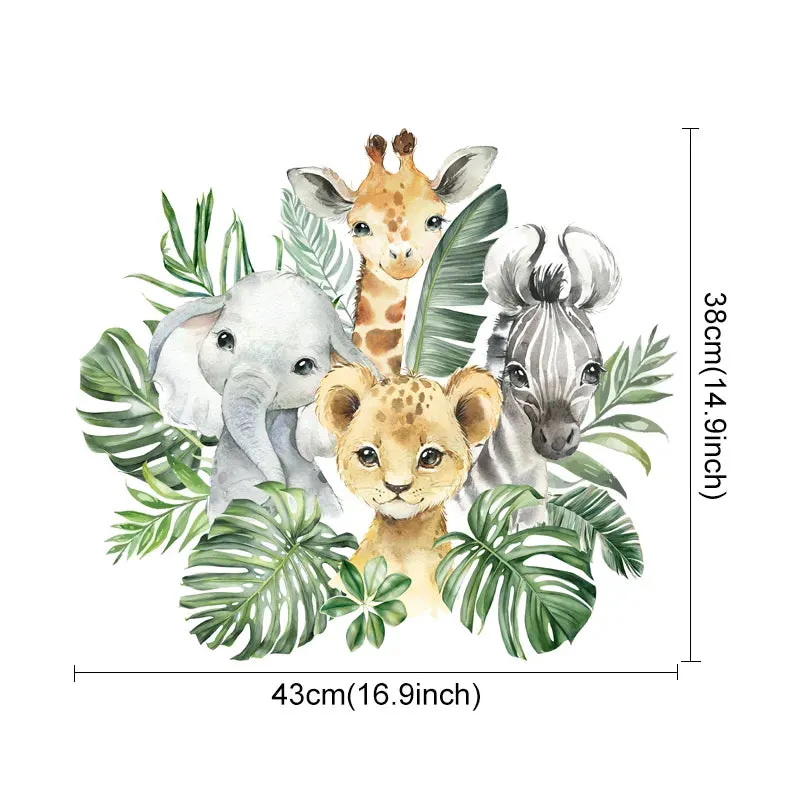 Cute Elephant Tiger Giraffe Jungle Animals Nursery Wall Decals Removable Peel & Stick PVC Wall Stickers For Children's Room Creative DIY Decor