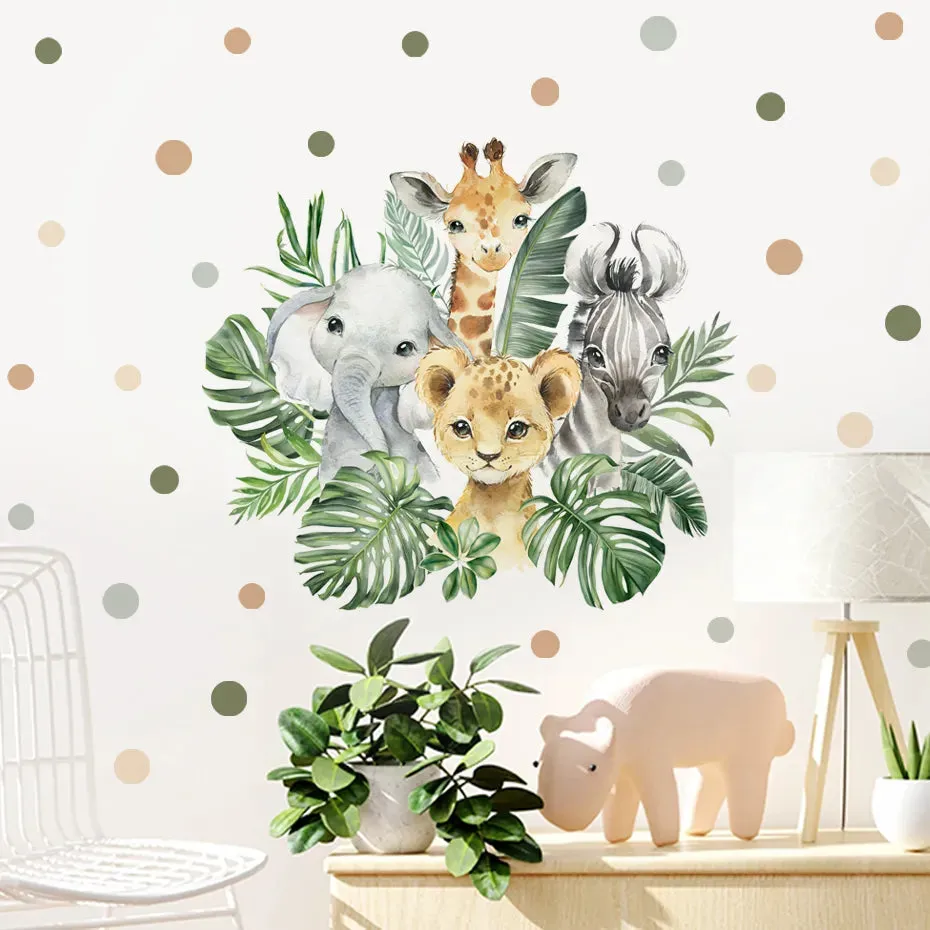 Cute Elephant Tiger Giraffe Jungle Animals Nursery Wall Decals Removable Peel & Stick PVC Wall Stickers For Children's Room Creative DIY Decor