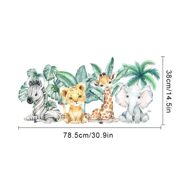 Cute Elephant Tiger Giraffe Jungle Animals Nursery Wall Decals Removable Peel & Stick PVC Wall Stickers For Children's Room Creative DIY Decor