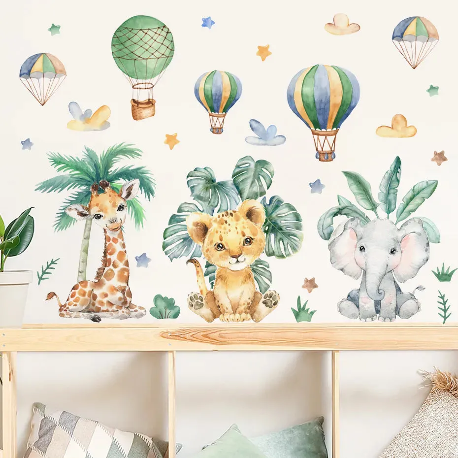 Cute Elephant Tiger Giraffe Jungle Animals Nursery Wall Decals Removable Peel & Stick PVC Wall Stickers For Children's Room Creative DIY Decor