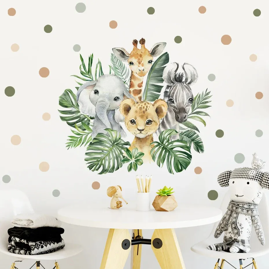 Cute Elephant Tiger Giraffe Jungle Animals Nursery Wall Decals Removable Peel & Stick PVC Wall Stickers For Children's Room Creative DIY Decor