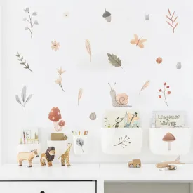 Cute Wild Woodland Snail Mushroom Acorn Leaves Wall Stickers For Baby's Room Removable Creative DIY Decor Peel & Stick Vinyl Wall Decals
