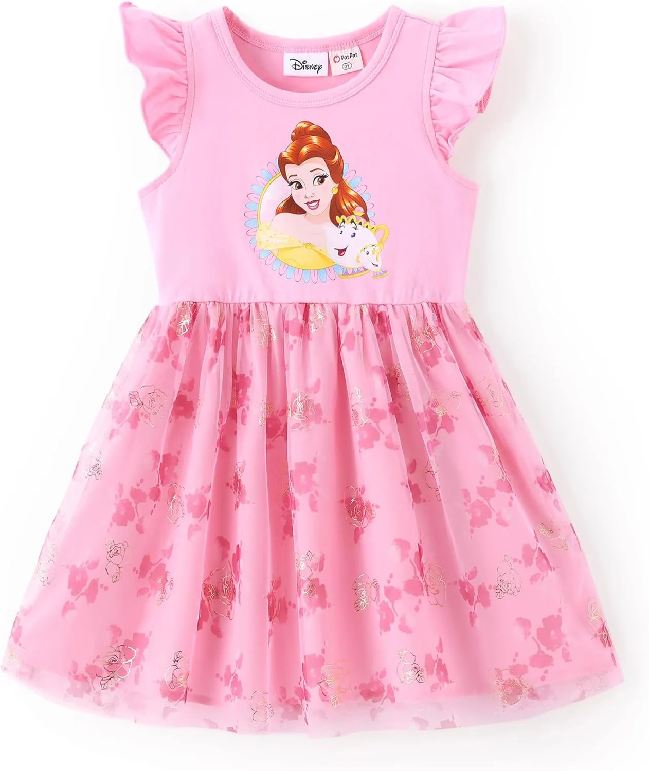 Disney Frozen Elsa Princess Cinderella Ariel Jasmine Rapunzel Baby/Toddler Dress, Ruffle Long-Sleeve Mesh Overlay Tulle Dress