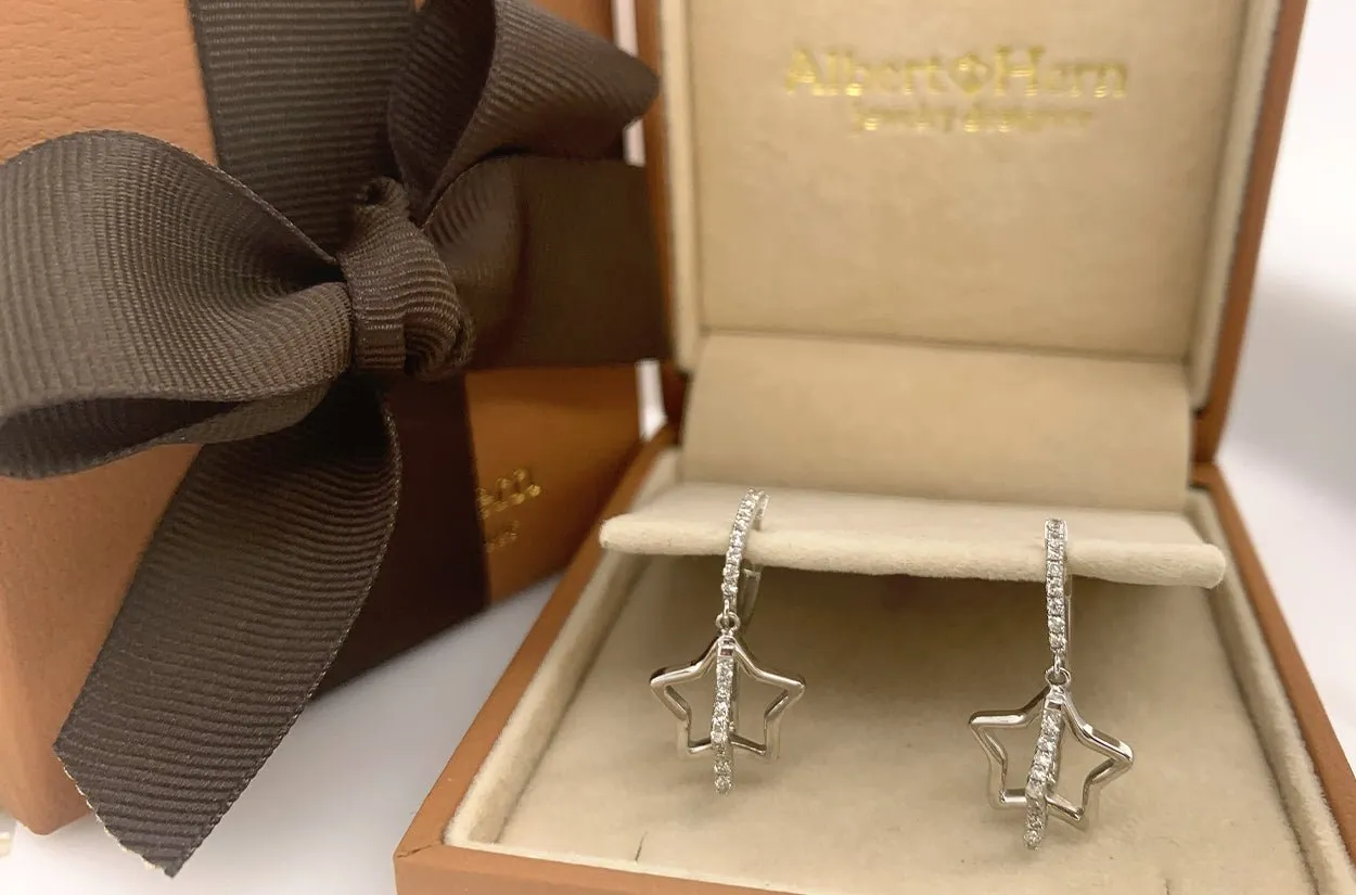 Earrings 14kt Double Hanging Stars Huggies & Diamonds