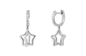 Earrings 14kt Double Hanging Stars Huggies & Diamonds