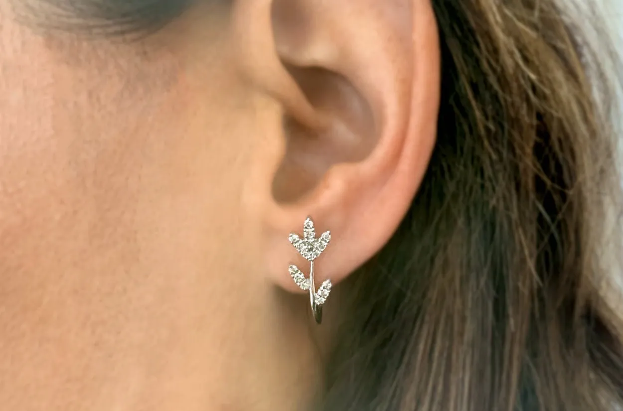 Earrings 14kt Gold Alstroemeria Flowers & Diamonds