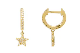 Earrings 14kt Hanging Stars Pave Huggies & Diamonds