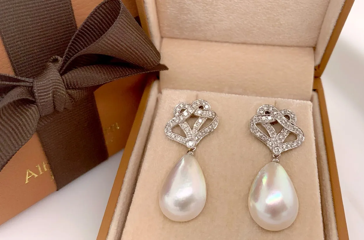 Earrings 18kt Gold Organic Studs with Pearls & Diamonds