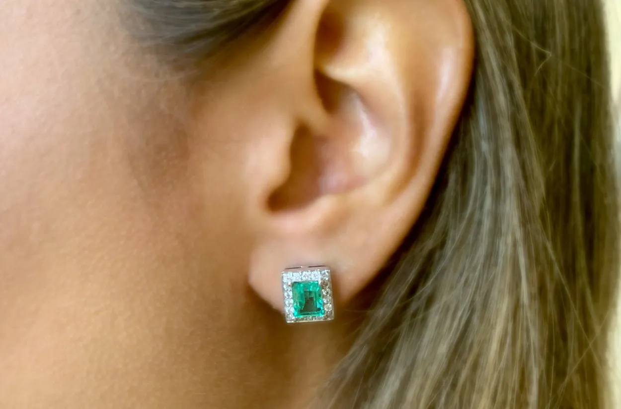 Earrings 18kt Natural Colombian Emeralds & Diamonds