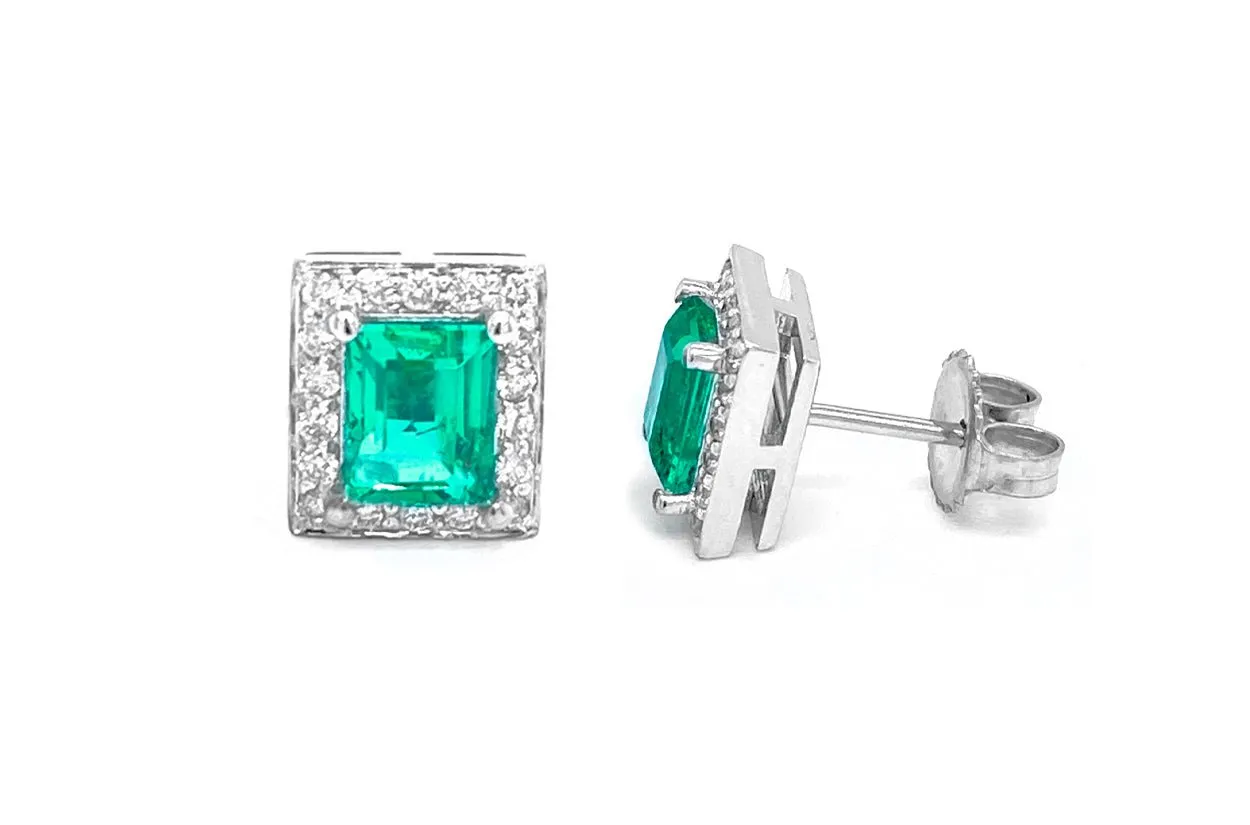 Earrings 18kt Natural Colombian Emeralds & Diamonds