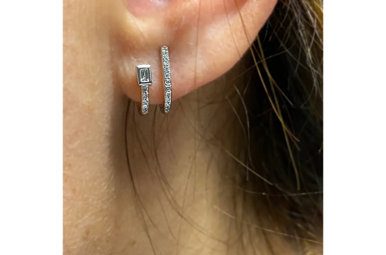 Earrings Double Semi Huggies 14kt Gold & Diamonds
