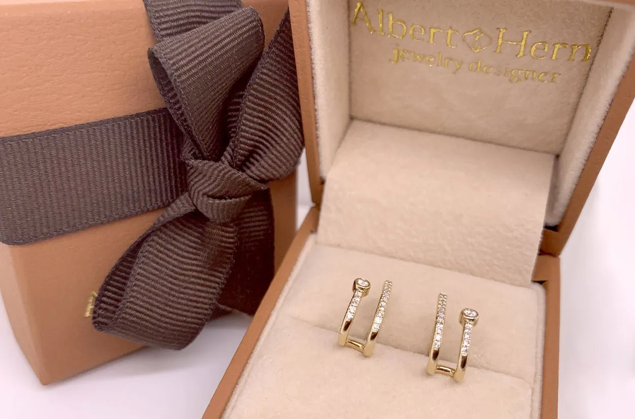 Earrings Double Semi Huggies 14kt Yellow Gold & Diamonds