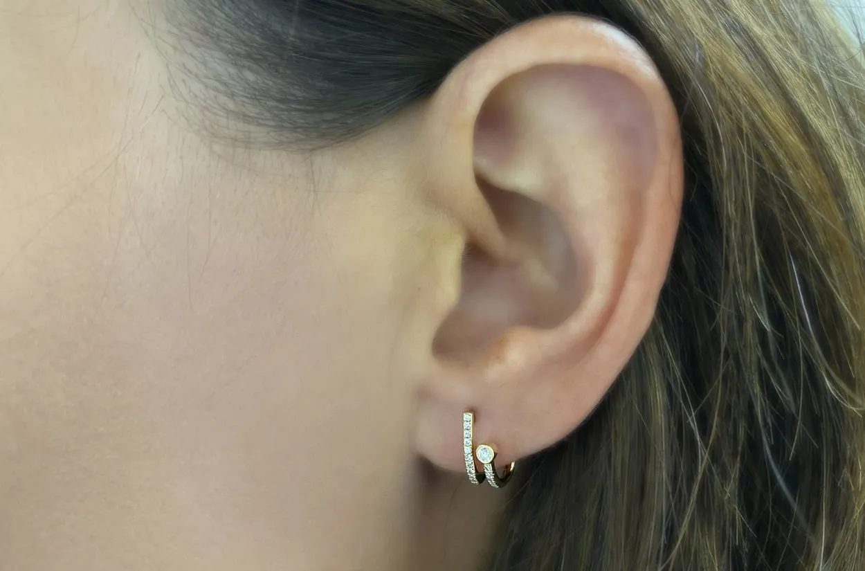 Earrings Double Semi Huggies 14kt Yellow Gold & Diamonds